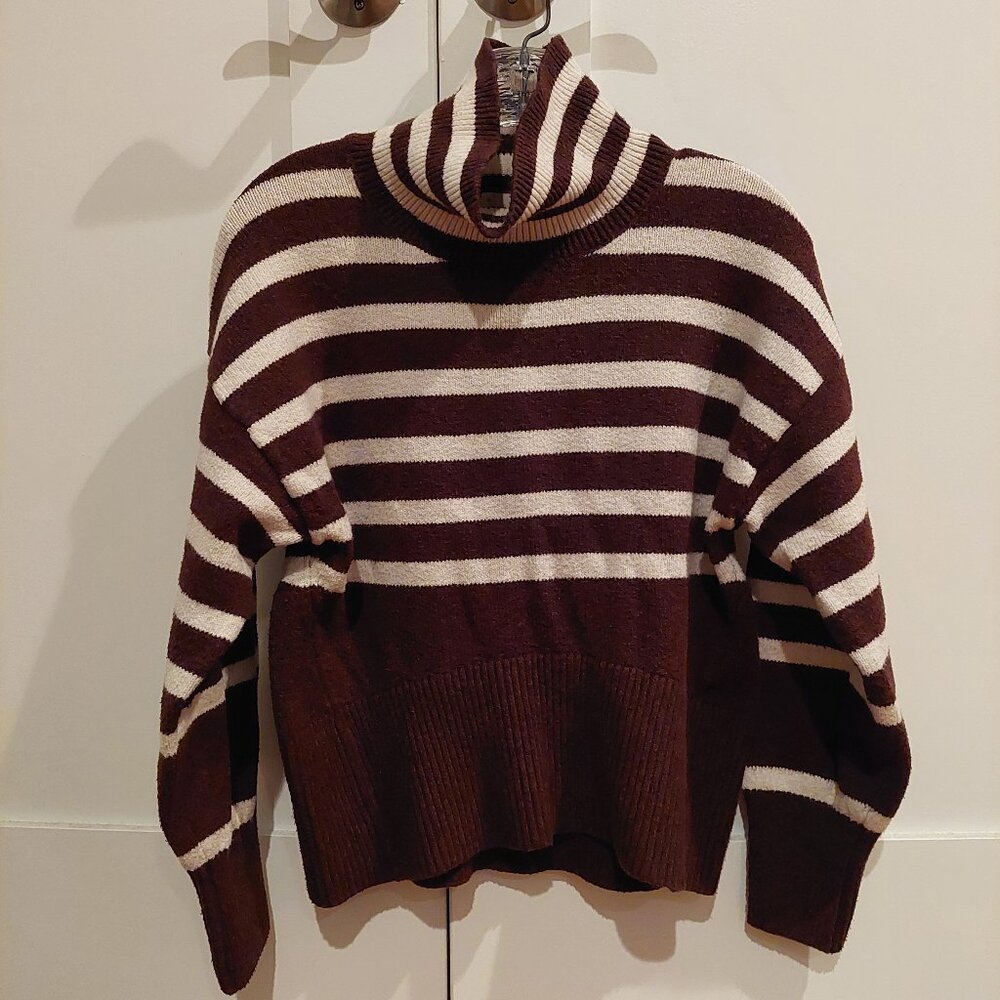 A New Day Women's Small Dark Brown and White Striped Turtleneck Sweater